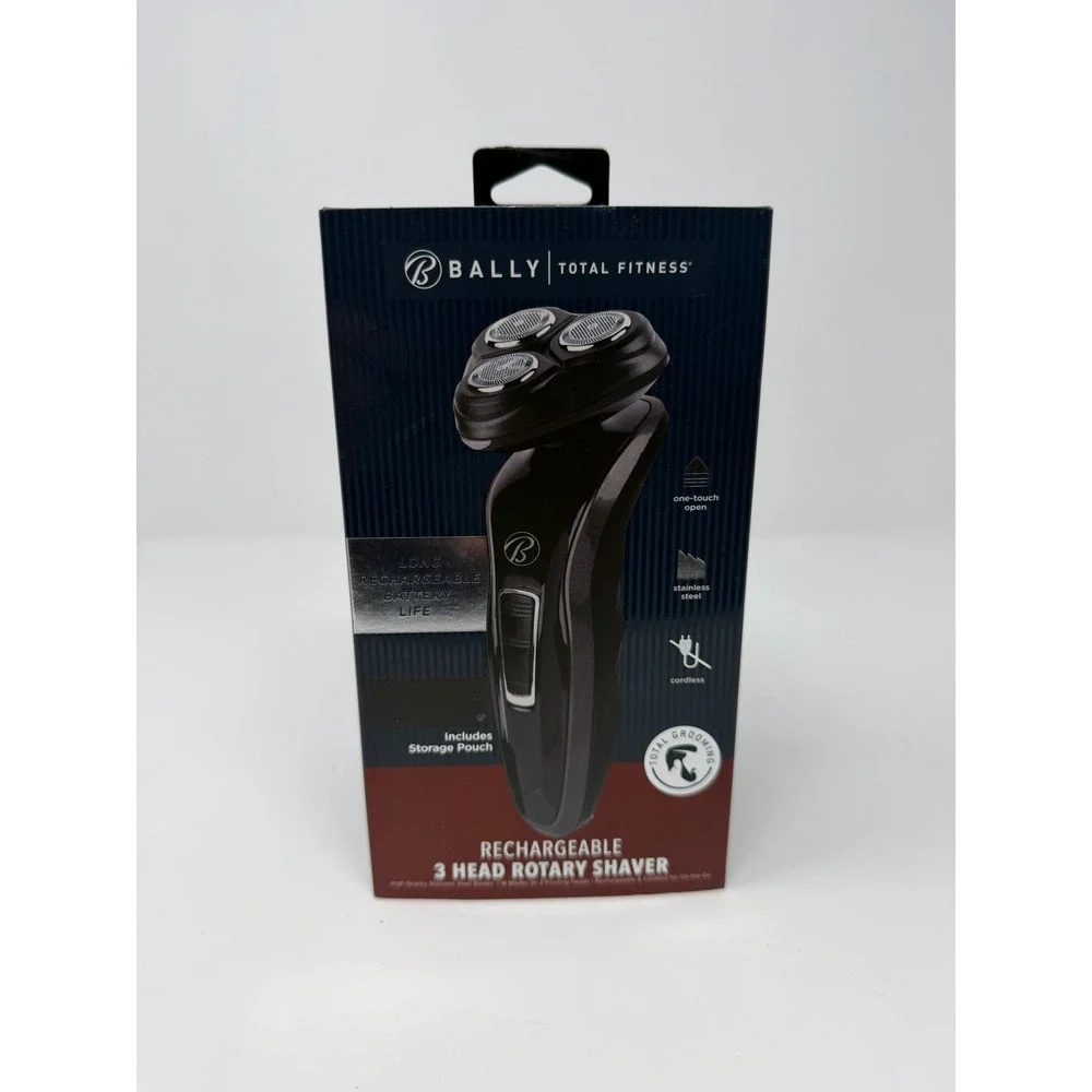 Bally Total Fitness Rechargeable 3 Head Rotary Shaver Mens Cordless Razor Black